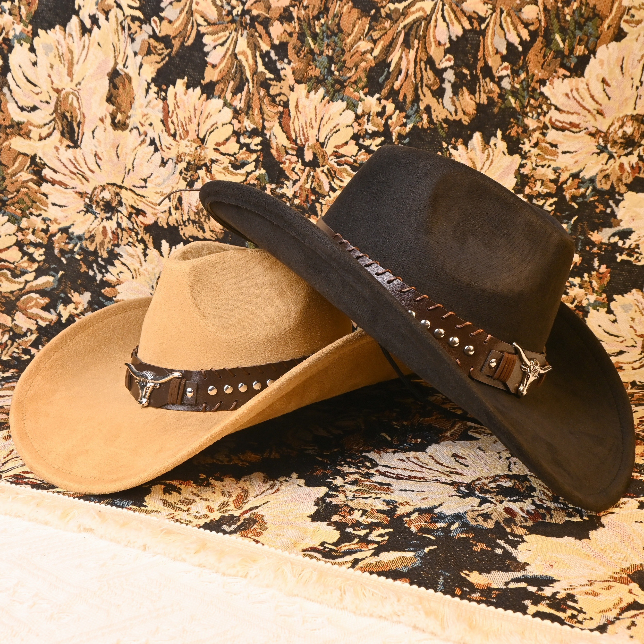 

Vintage-inspired Wide Cowboy Hat With Silvery Belt, , & , Autumn-winter, Fur, Party