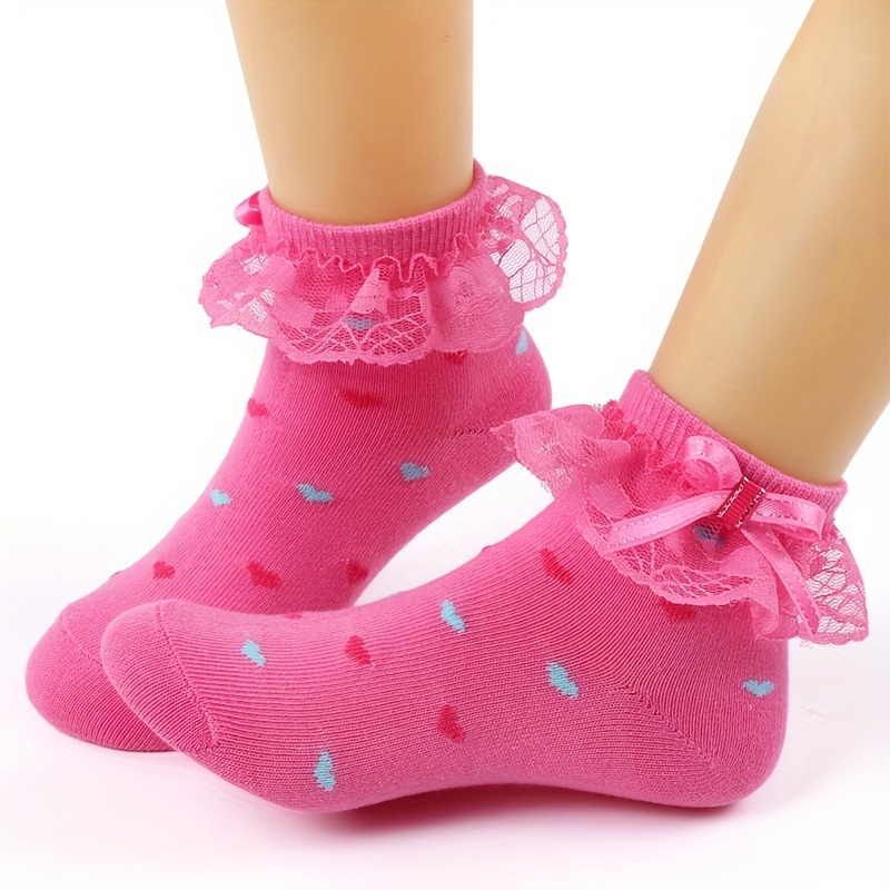 QKURT 6 Paires de Chaussettes en Dentelle à volants pour Filles