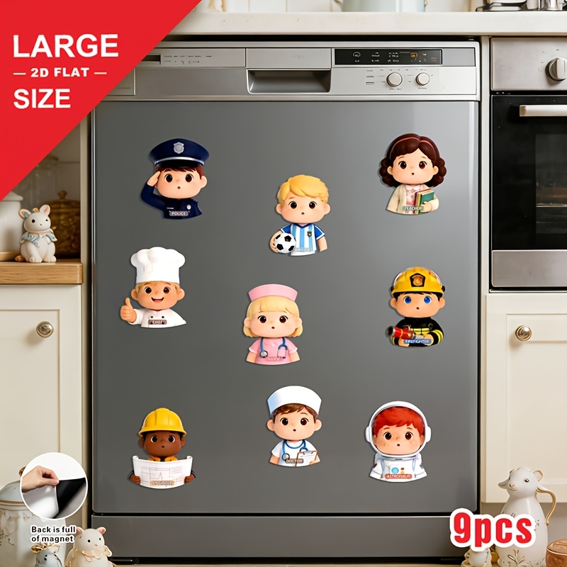 TEMU 2d Flat 9 Large-sized Cast Iron Refrigerator Magnets For Various Professions, High-end Pvc Three-dimensional Effect 2.75 X 2., Including