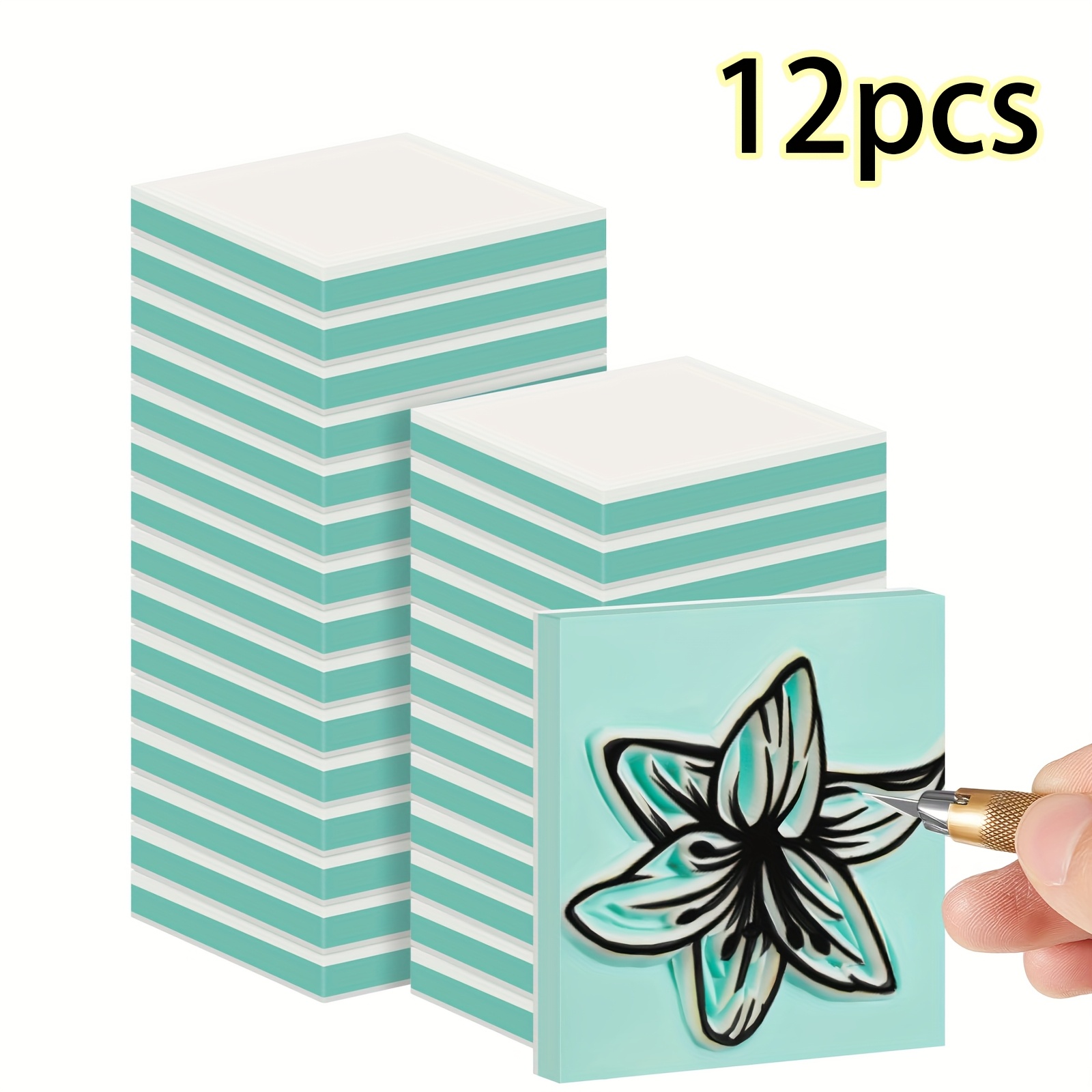 TEMU 12 pezzi Blocchi in Gomma per Incisione 2" x 2", Blocchi in , Intagliati per Stampa, Fai da Te, Scrapbooking, Pittura, Morbidi e Facili da