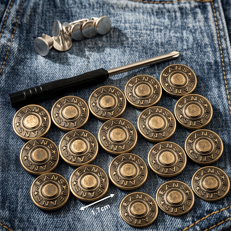 TEMU 37pcs Set, Including 18 Buttons, 18 Screws, And 1 Screwdriver. Adjustable Seamless Metal Button Jeans Set, Easy-to-install Jeans Waistband