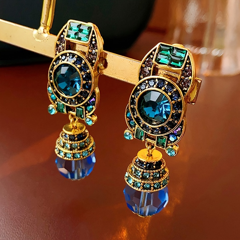 

1 Pair Of Elegant Dangle Earrings Inlaid Shining Rhinestone Engagement Wedding Jewelry Evening Party Decor For Female