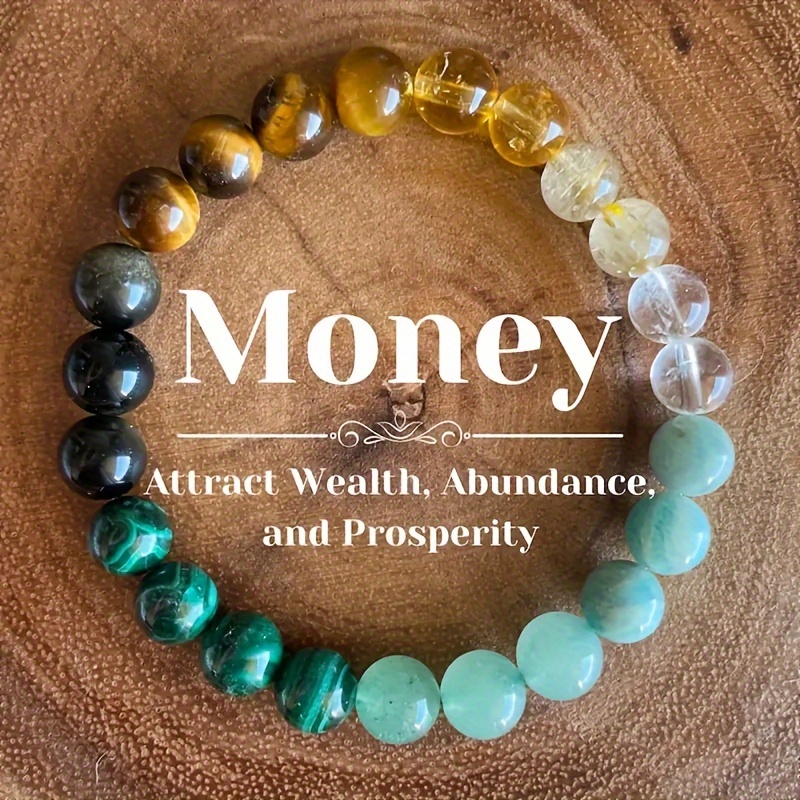 TEMU Money Attracting Wealth, Abundance, And Prosperity: 8mm Tiger's Eye And Malachite Beaded Bracelet For Men