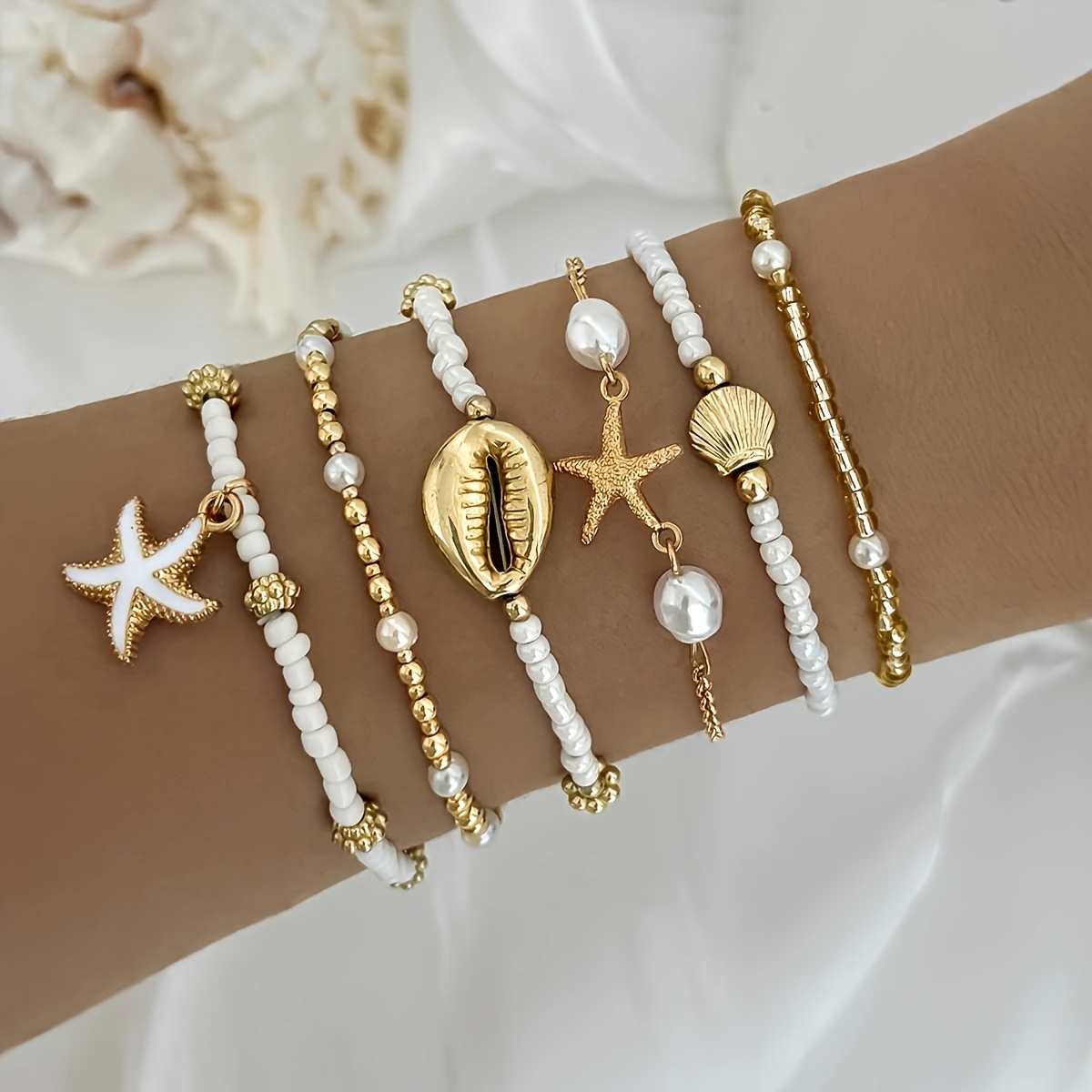 6pcs Retro Beach Style Starfish Bracelet Set