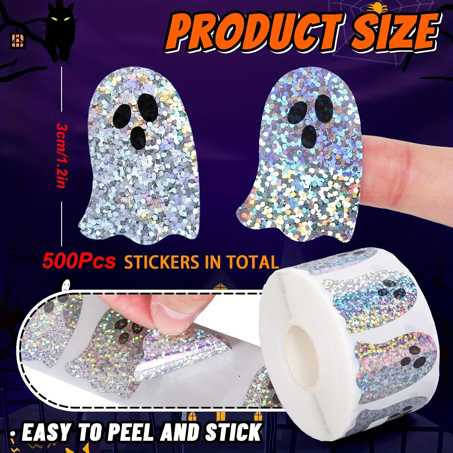 Image of 500pcs Of 1.2 Inch/3 Cm Halloween -shaped Waterproof Stickers, Halloween Party Atmosphere Stickers, Envelope Decoration Packaging Label Stickers, Shiny Sticker Rolls