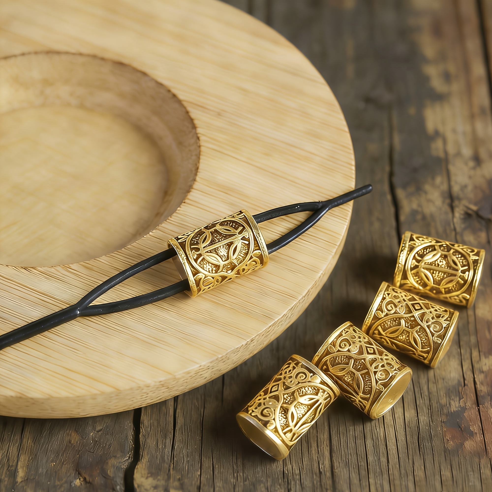 TEMU Kit de barba trenzada vikinga nórdica de 5 piezas – Clips para el cabello, adornos para el cabello y clips negros para trenzar y peinar el