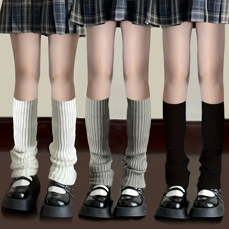 

1/3 Pairs Solid Knitted Leg Warmers, Y2k Simple All- Knee High Socks For Fall & Winter, Women's Stockings & Hosiery