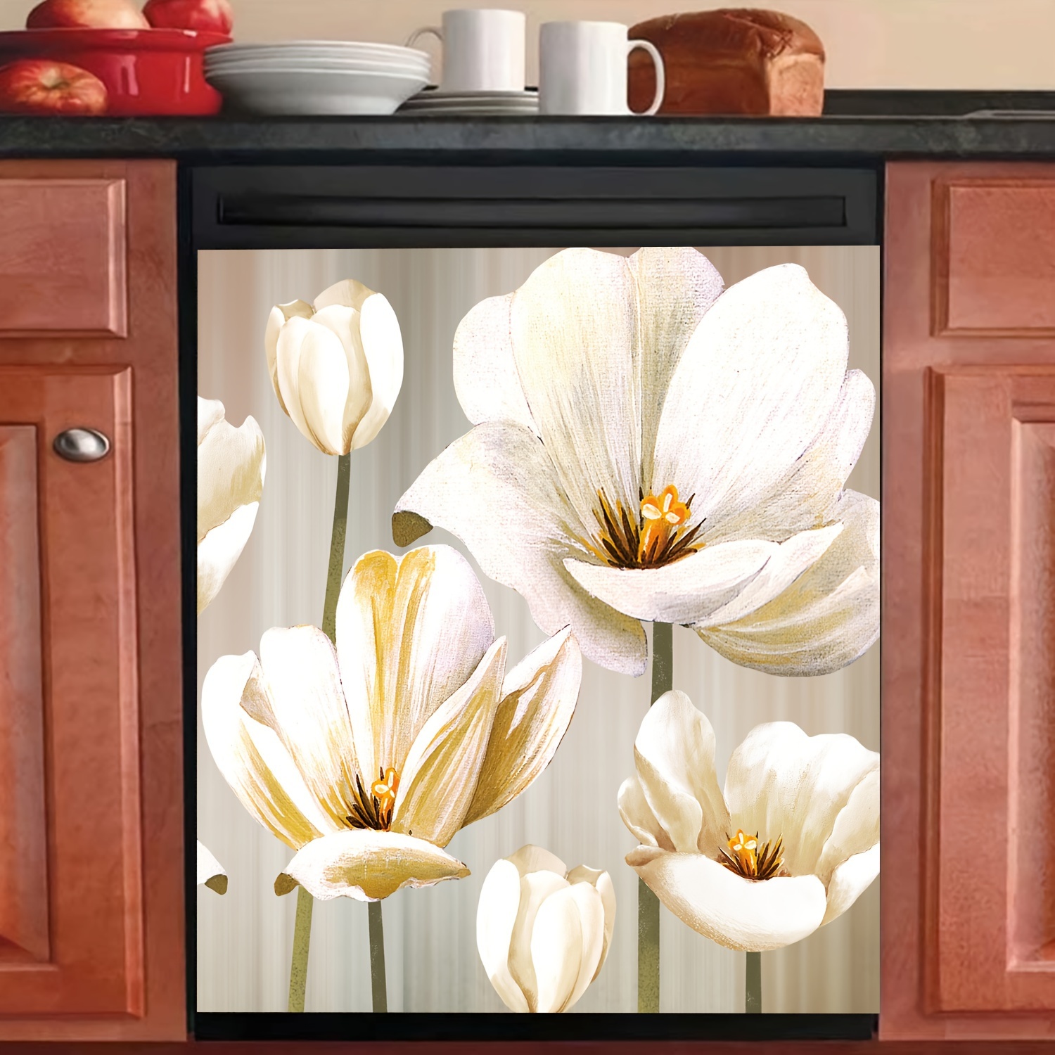 

Floral Magnetic Cover Decal For Dishwasher & Fridge - 23x25.6 Inches, Vinyl Kitchen Whiteboard Sign For Home, Office Decor