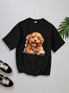 boys summer casual short sleeve t shirt soft breathable fabric loose fit round neck cute puppy graphic print machine washable everyday playwear boy shirts