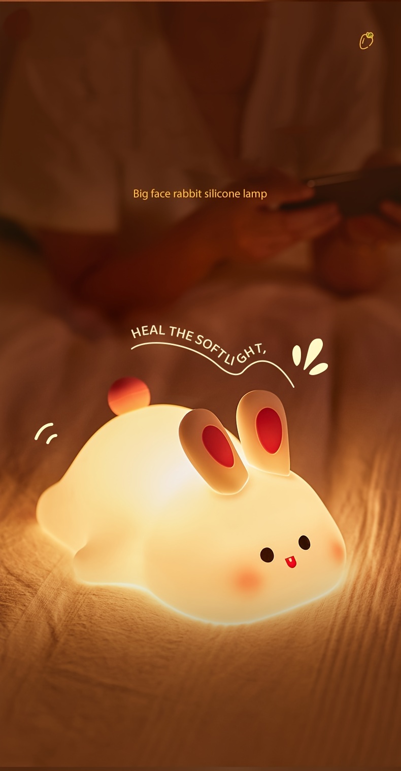 usb rechargeable big face rabbit night light smart bunny silicone   sleep light atmosphere light with three adjustable levels room decoration light birthday holiday gift details 5