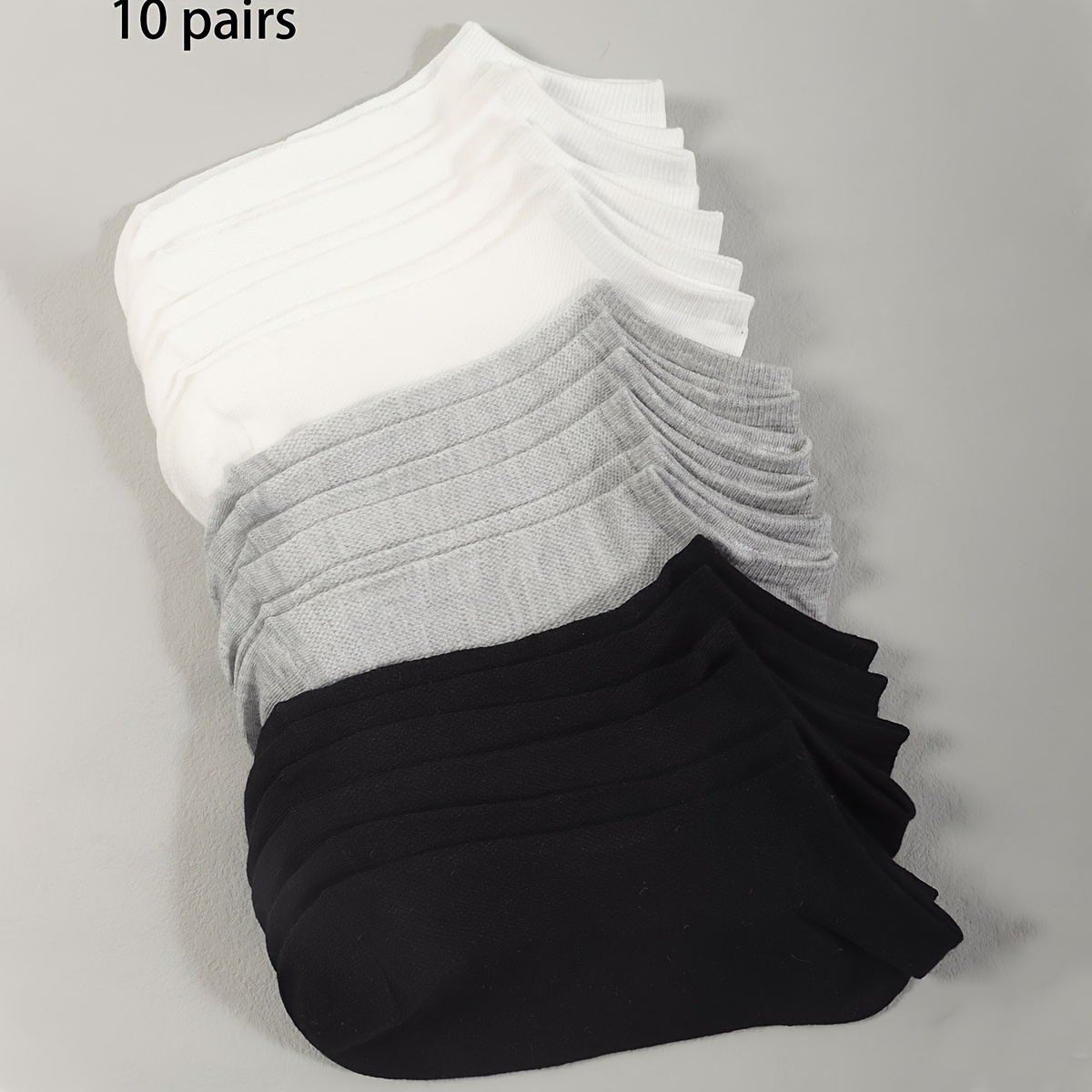 Image of 10 Pairs Kids Solid Black White Gray Short Socks Soft Comfortable Breathable Suitable For Daily Casual Athletic Wear
