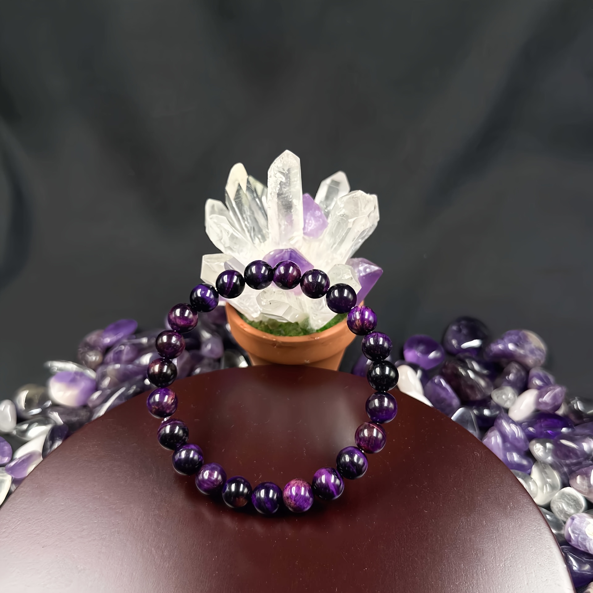 TEMU Hot Bracelet K5 Level Purple Natural Tiger-eye Bracelet Birthday Gift For Women