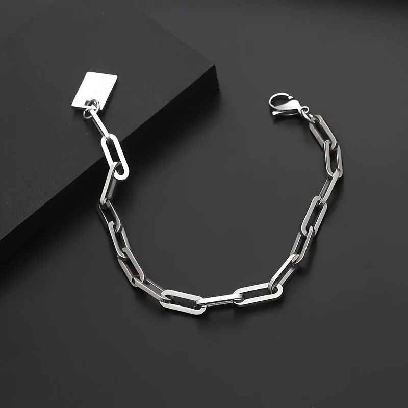 E-shop 1 Stück Herren Edelstahl Hip Hop Elegantes Rechteckiges Kettenarmband, graviertes quadratisches Anhänger-Armband