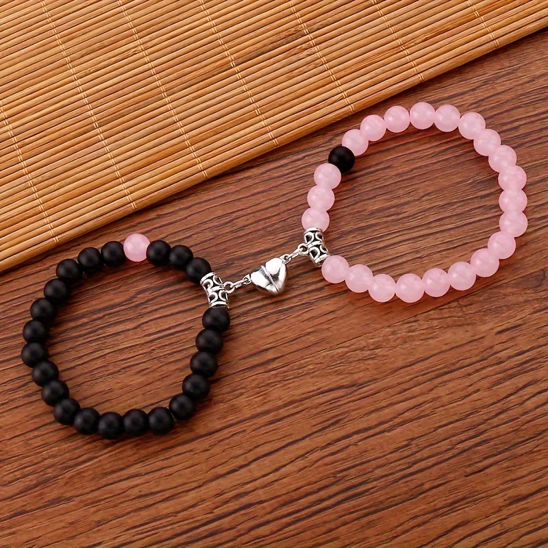 

2pcs Love Heart Bead Bracelet Set, Hand Jewelry, For Best Friend, Couples