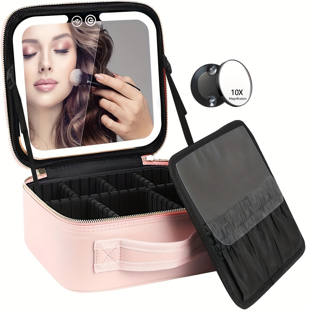 

Travel Makeup Bag With Led Lighted Make Up Case With Mirror 3 Color Setting Cosmetic Makeup Box Organizer Vanity Case For Women Beauty Tools Accessories Case Rechargeable