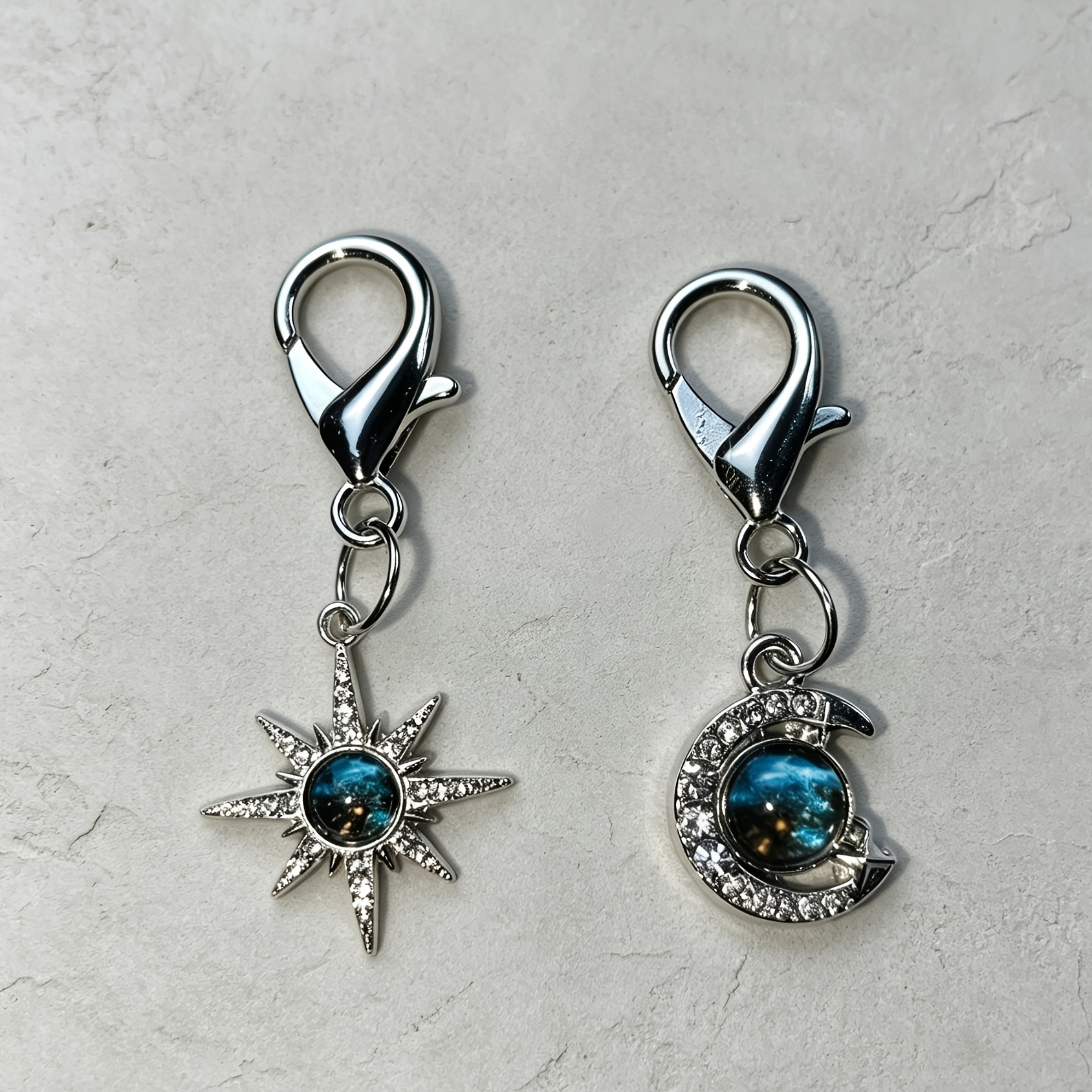 Celestial Sun and Moon Bag Charm, Sparkling Keychain
