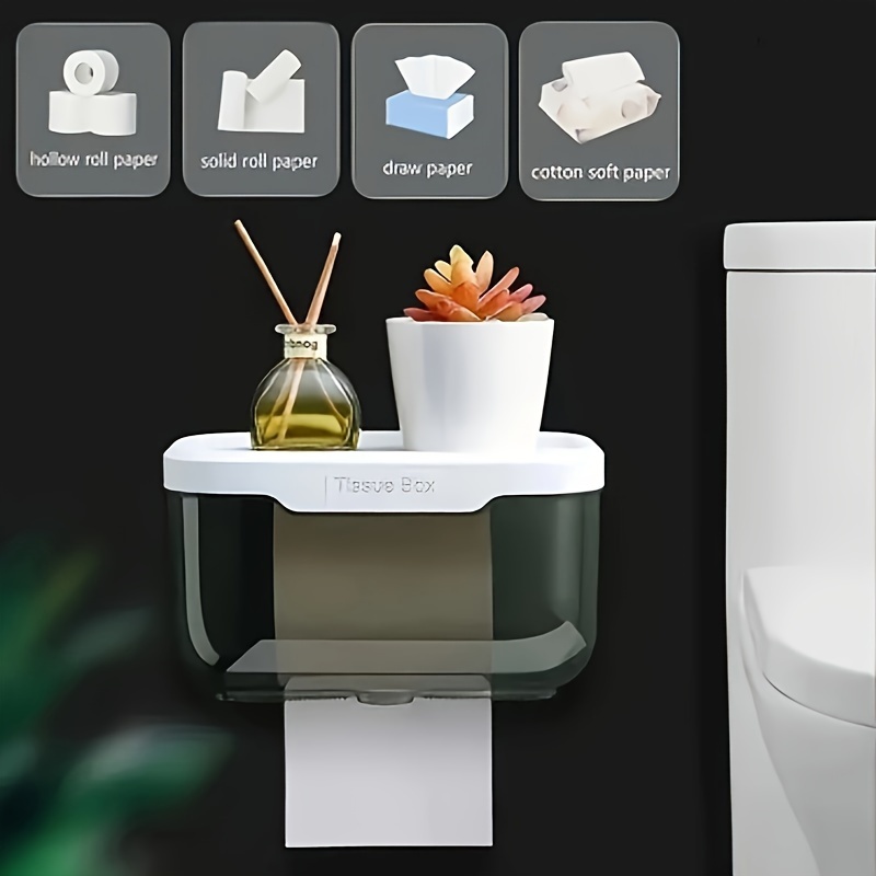 

1pc Toilet Paper Holder Wall-mounted Waterproof Paper Holder Toilet Paper Roll Holder With Drawer Sticky Toilet Paper Roll Holder Household Hotel Cleaning Tool