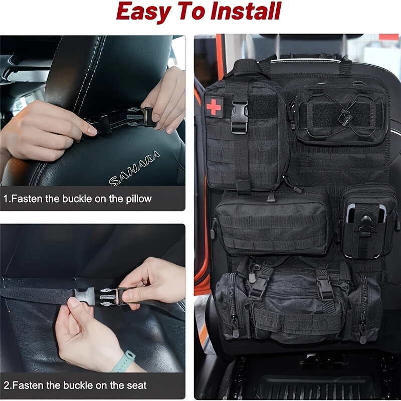 Tactical Car Seat Back Organizer, Upgrade Vehicle Panel with 5 Detachable Molle Pouches, Army Green, Khaki, Universal Fit for Most of Vehicle, Army Green, Khaki, Perfect for Father'S Day Gift, Car Seat Organize