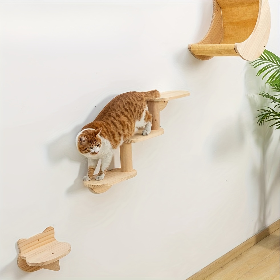 popular 3 level wall mounted cat climber shelf sturdy wooden cat tree with perches ladder festive indoor activity center for kitties christmas decor details 2