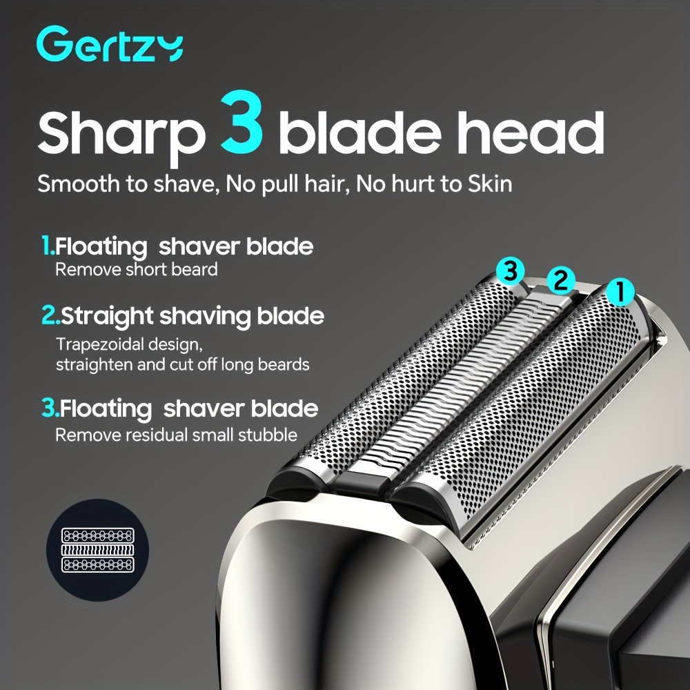 a perfect waterproof electric shaver for men as a gift suitable for   dry and wet use with adjustable gear and   display it features a   up sideburns blade design on the back and is a holiday gift Product details 1