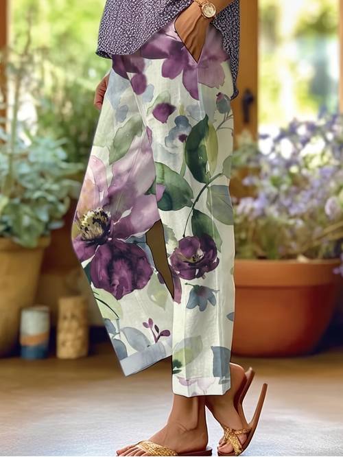 item picture plus size plus size spring summer womens plus size casual printed straight leg pants breathable fabric multi purpose design with pockets elastic waist loose fit womens trousers