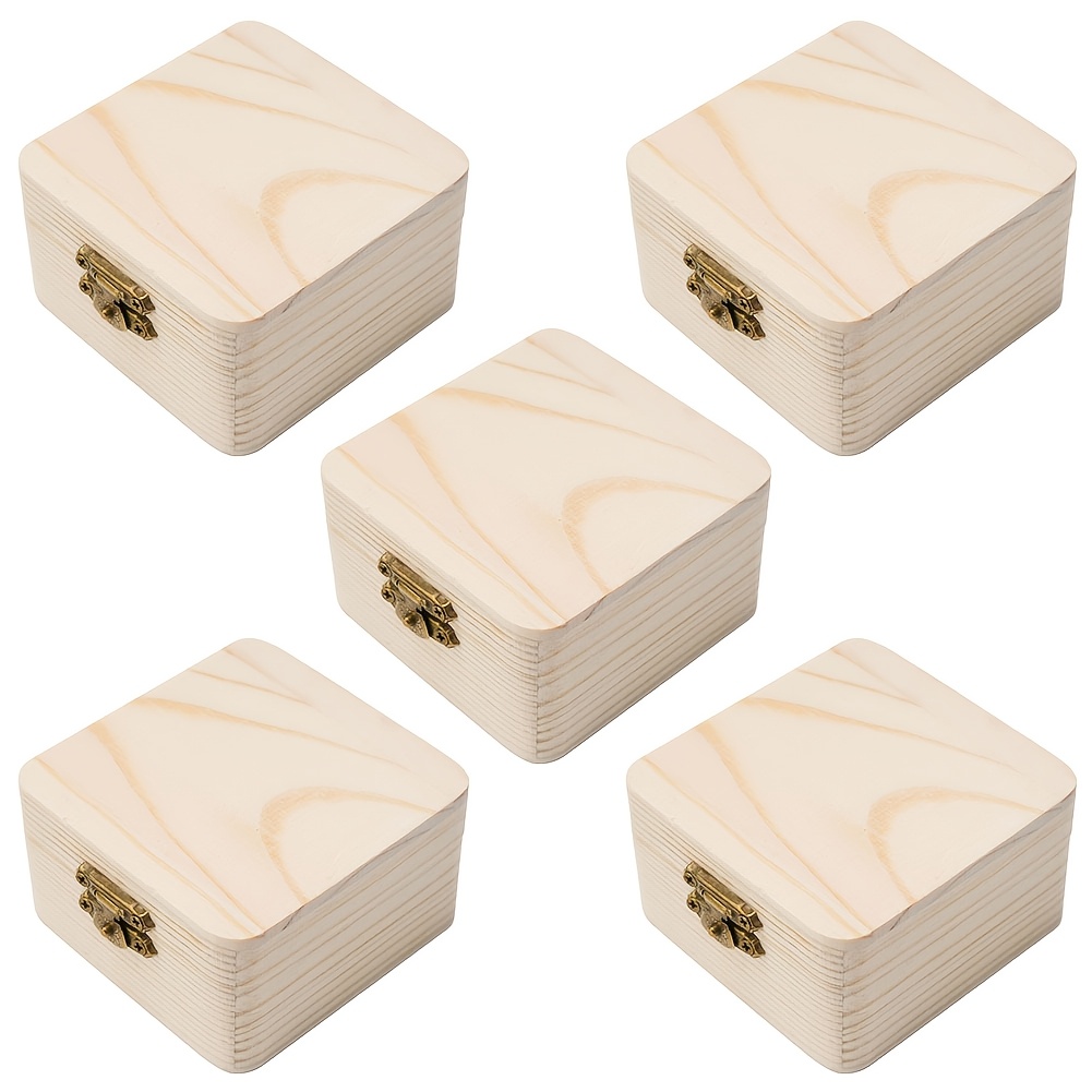 

5-pack Traditional Wooden Storage Boxes, 8x8x4.5cm, Lidded Jewelry Organizer, Multi-functional , Party Favor Gift Boxes For Small Accessories And Trinkets, Baskets, Bins & Containers For