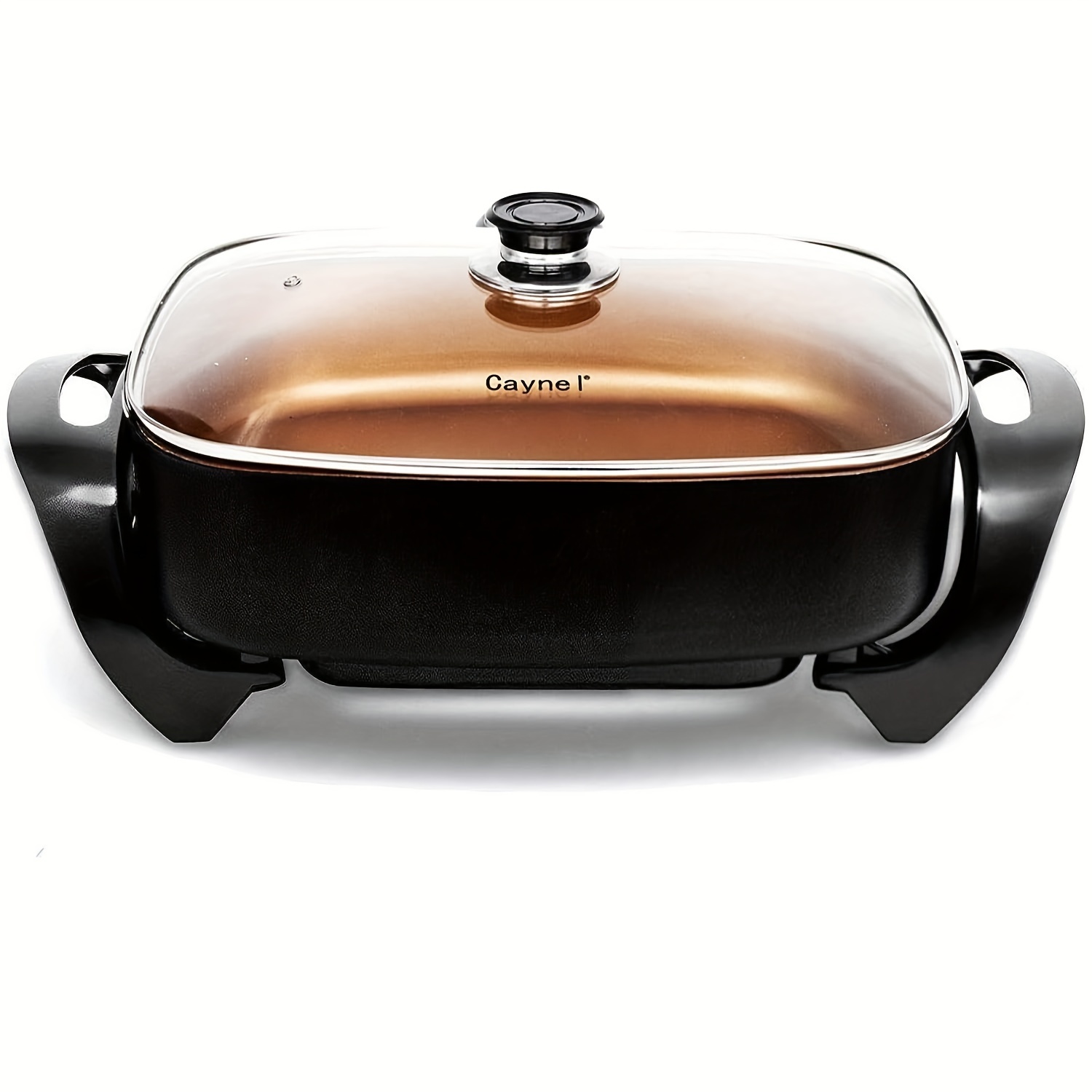 

Professional Nonstick Copper Electric , Extra Large, Deep Dish, With Tempered Glass Lid, Upgraded Thermostat, 16" X 12" X 3.15" - 8 Quart