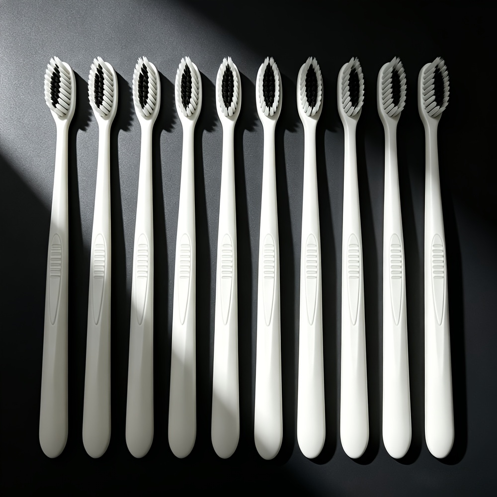 10pcs Black or White Adult Toothbrushes with Soft Bristles