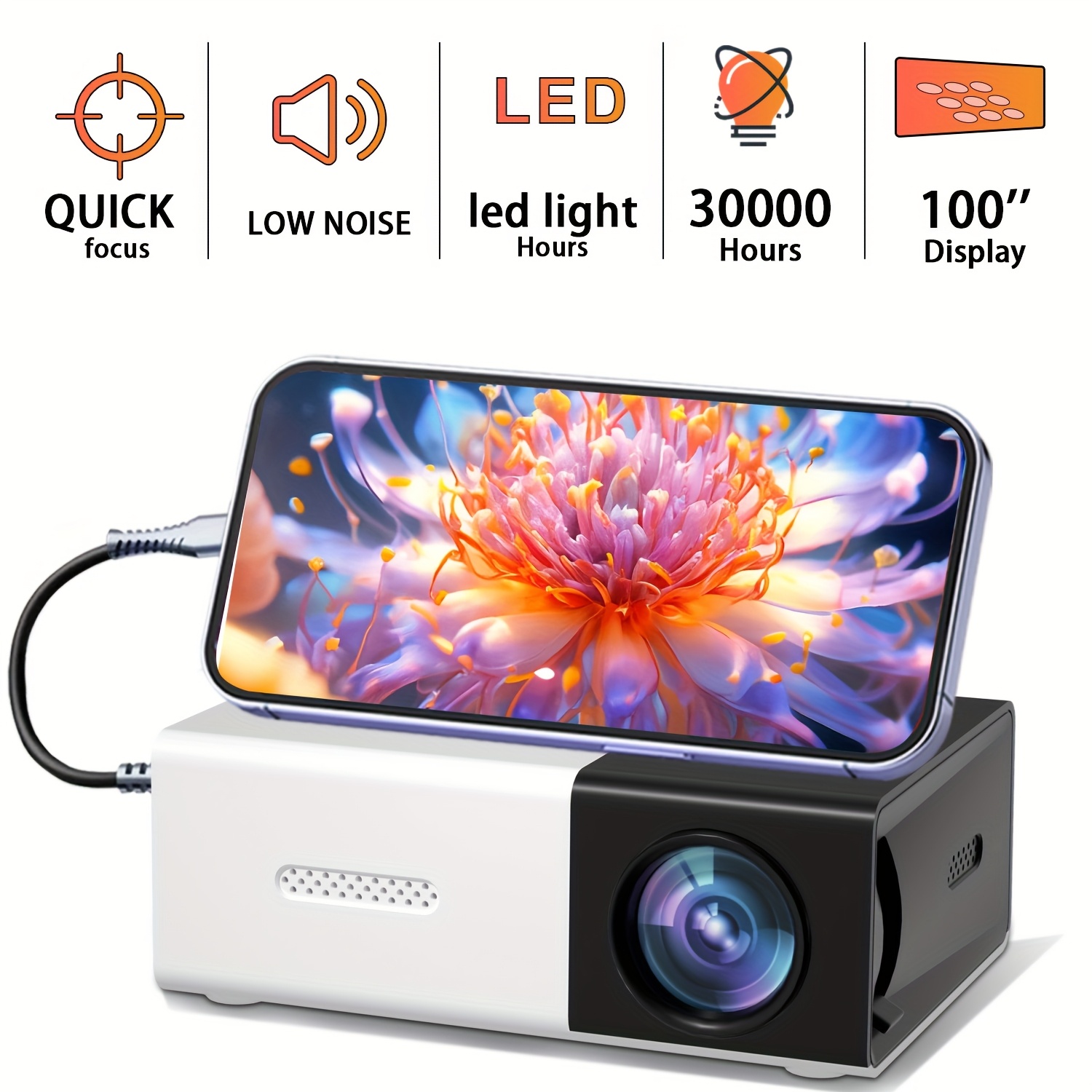 zrztm mini projector portable projector compatible with computer mobile speaker tv stick devices built in speaker great for birthday holiday gifts lasts up to 30000 hours office projector details 2