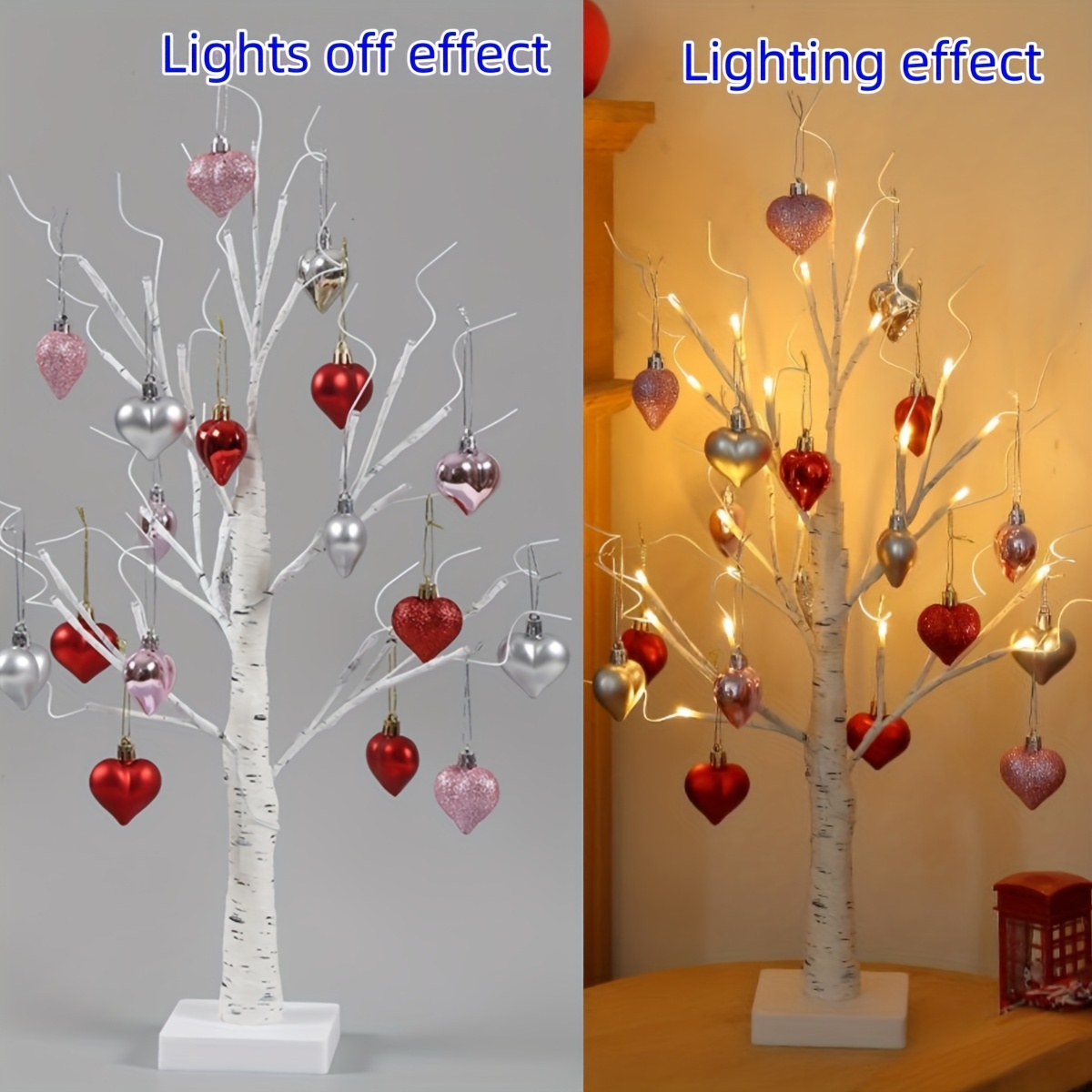 TEMU 24led Love Birch Decorative Lamp With 18 Love Pendants | Gift For Mom, Ideal For Wedding Scene Decoration, Surprise Girlfriend, Bedroom Night Light, Comfortable Atmosphere, Elegant Pendant
