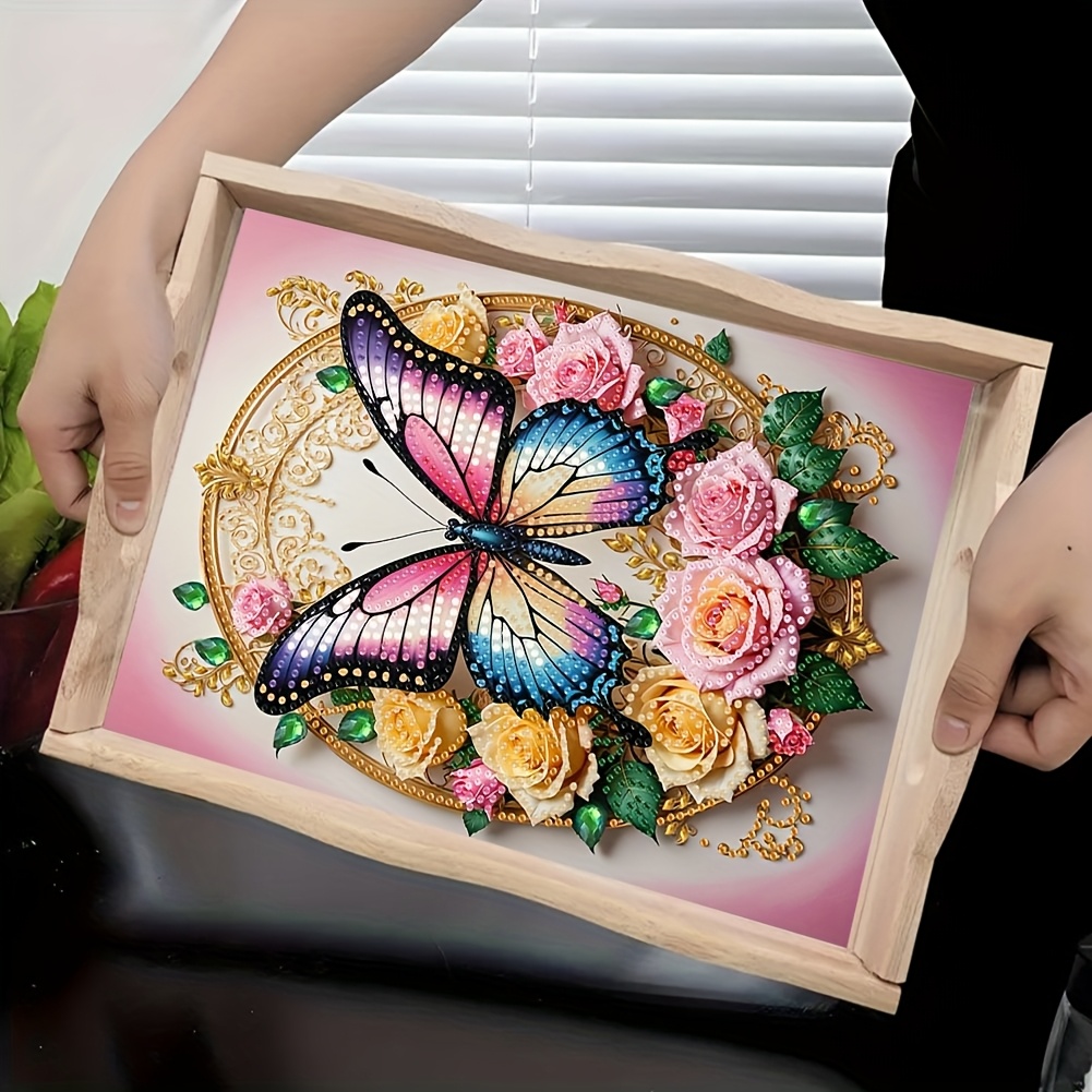 

Diy Diamond Painting Tray Kit, Wooden Handmade Serving Platter, Suitable For Family Gatherings, Breakfast Service, Displays, Party Supplies, And Art Craft Materials.