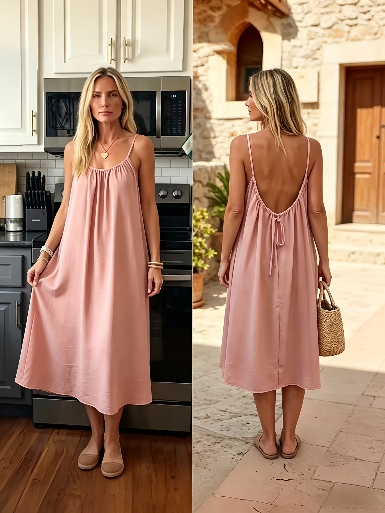 new womens suspender backless loose   dress comfortable suspender dress