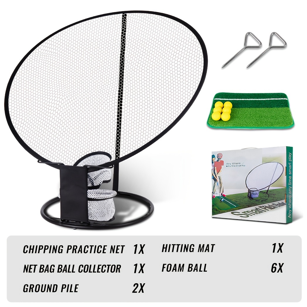 TEMU Caiton Golf Chipping Net Set - 30s Quick Installation, Includes 1 Chipping Net, 1 Hitting Mat, 6 Foam Balls - Golf Gift & Chipping Aids, Black