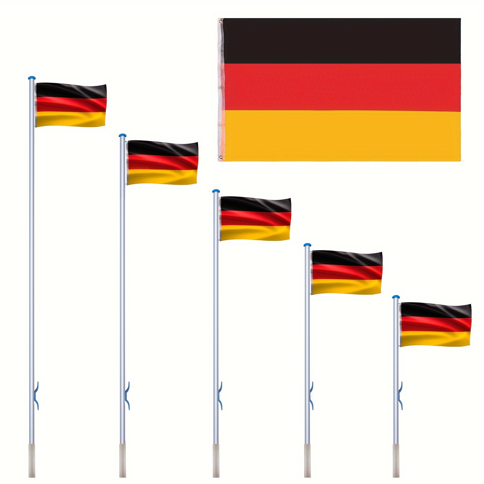 

Aluminium Flag Pole 225-650cm Height Adjustable Flagpole Set Include Germany Flag, Ground Sleeve, Pull Rope & Locking Hook For Balcony Garden