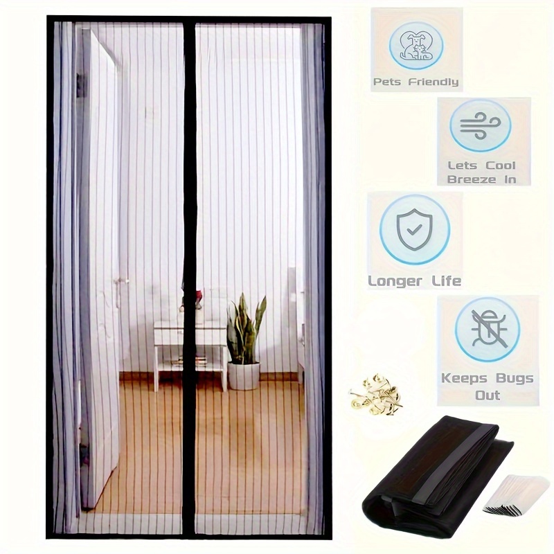 

1pc, Magnetic Screen Door With Self-sealing Mesh, Heavy Duty, Hands-free, Pet Friendly, Black Plastic Mesh Partition, Keeps Bugs Out, Easy Install For Home & Patio Use