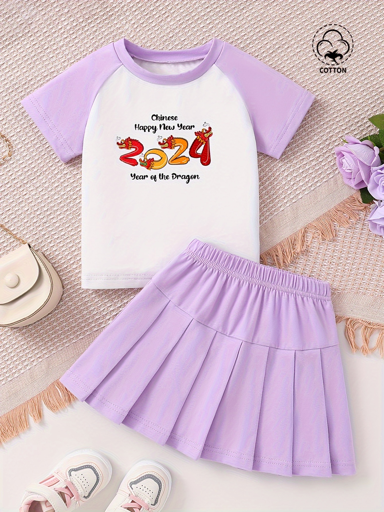 Baby's chinese Happy New Year Print Summer Outfit Raglan - Temu