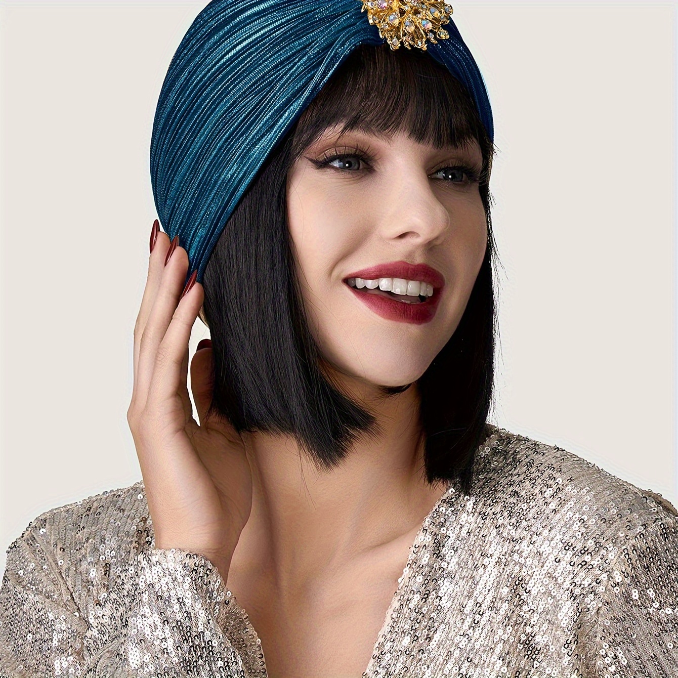 Damen Turban Hut Mit Kristall-Brosche – 1920er Vintage-Look Für Gatsby-Partys & Karneval