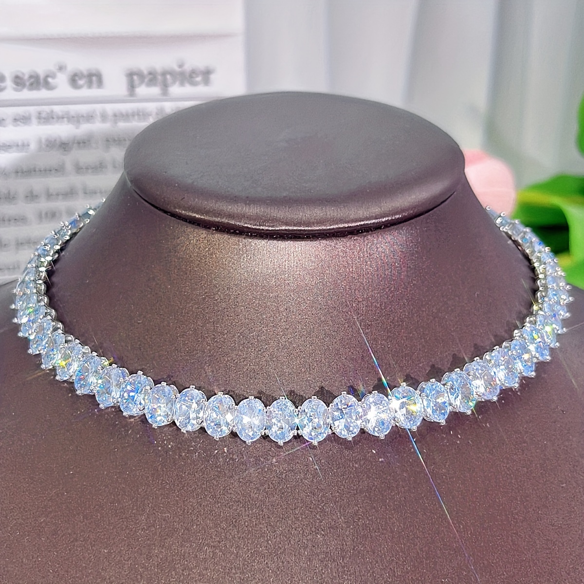 Image of 1pc Fashion Golden Oval White Synthetic Zirconia Setting Choker Necklaces Fashion Women Cocktail Party Jewelry Accessories