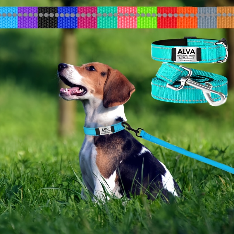 

Reflective Dog Collar And Leash Set With Safety Locking Buckle Nylon Pet Collars Adjustable For Small Medium Large Dogs, Custom Reflective Dog Collar With Name Plate