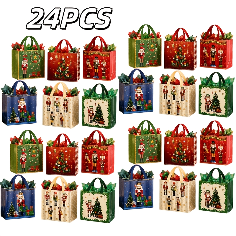 TEMU Christmas Gift Bags Nutcracker Printed Reusable Tote Bags With Handles Foldable Holiday Goodie Bags For Xmas Party Favors New Year Shopping