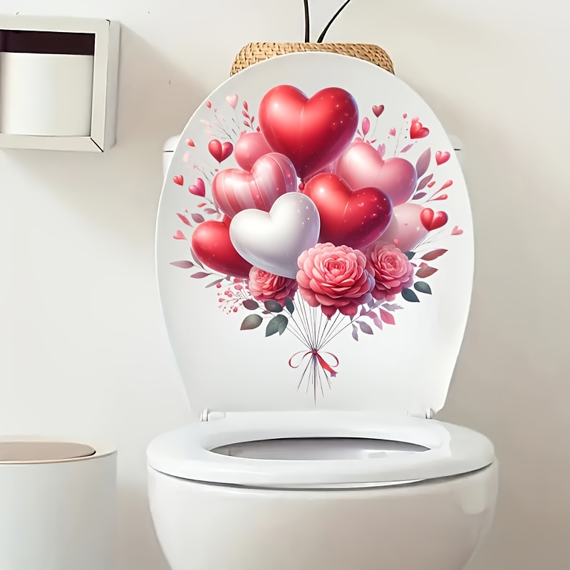 

1pc -themed Toilet Lid Decal, Floral And , Self-adhesive Ceramic Toilet Seat Cover Sticker, For Bathroom Decor, Valentine's Day Decoration