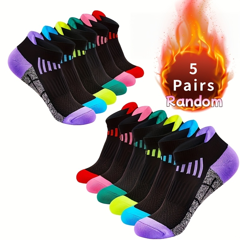 TEMU 5 Pairs Random Color-block Short Sports Socks, Autumn/winter Style Elastic Breathable Wear-resistant Heel-padded Short Socks For Men And Women,