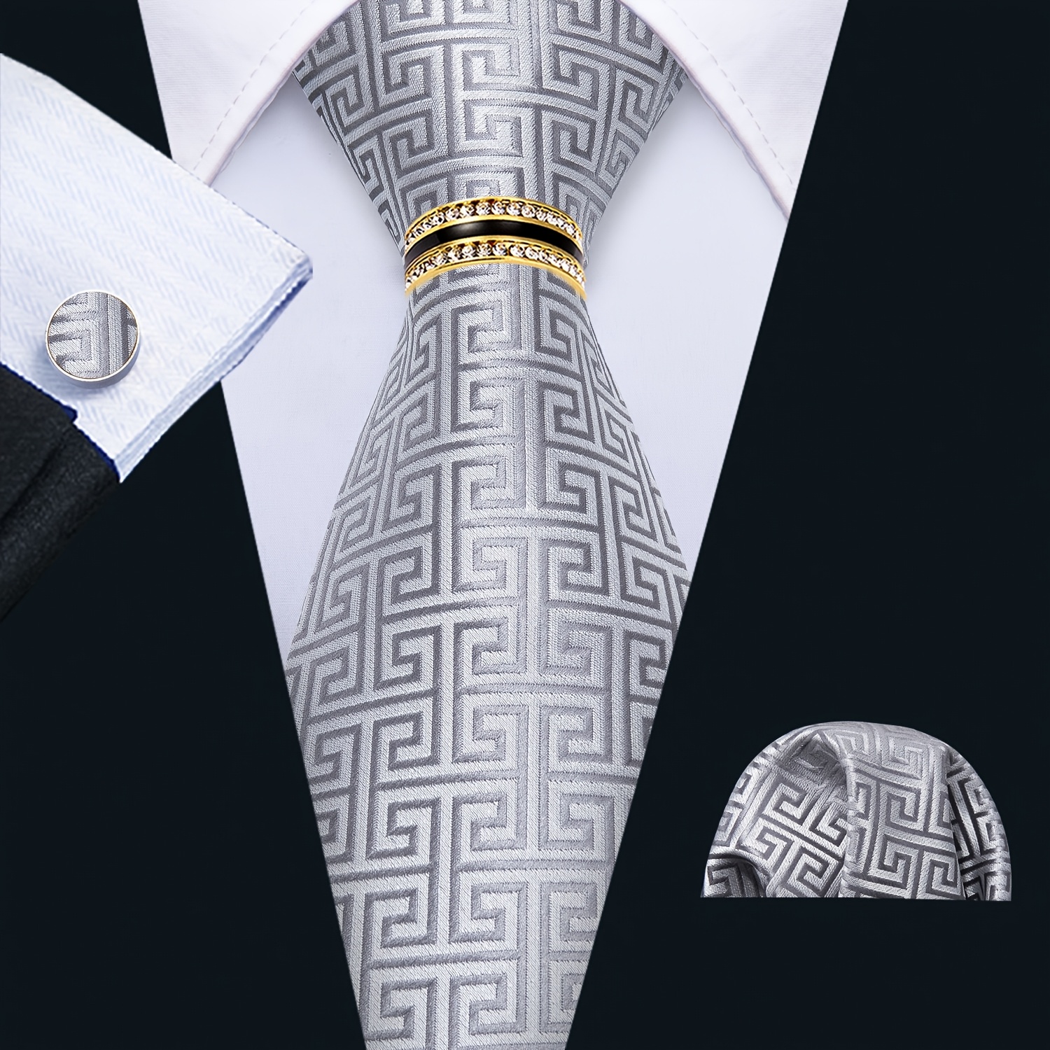 TEMU 4pcs Mens Tie Classic Paisley Floral Solid Plain Tie Blue Necktie Hankderchief Square Set Wedding