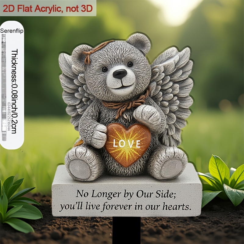 TEMU 2d Flat, [2d Flat] 1pc 2d Flat Patterned Acrylic Ground Insert For Flower Pots Teddy Bear With Wings And Heart For Decorating Flower Beds With