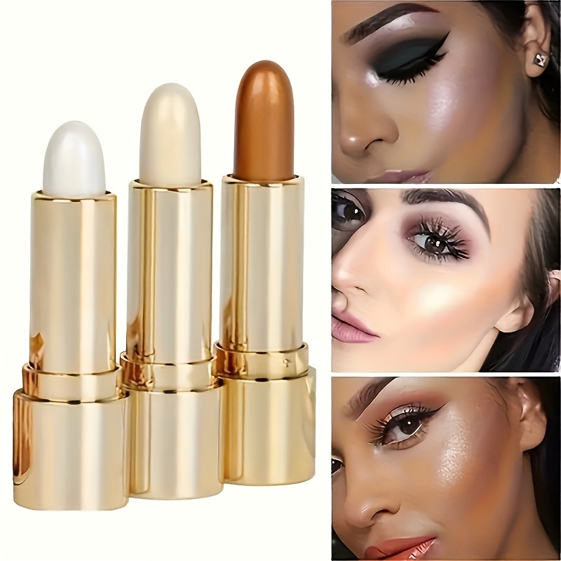 

3d Highlighting & Contouring Stick, Side Shadow Face Concealer Stick, Eye Brightening Swivel Stick, Small Golden Tube Pearly Glitter Concealer Stick, Makeup Waterproof Cosmetics For All Skin Tones