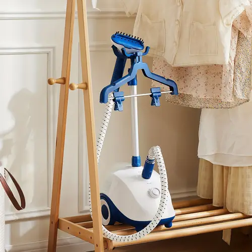 standing garment steamer in 45 seconds 1500w powerful clothes steamer with roll wheels 1 7l large water tank for 55 minutes of continuous steaming professional and office use easy to move design