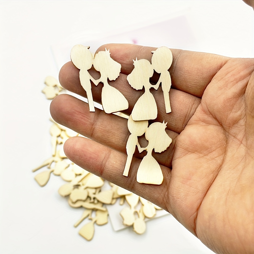 

30pcs Mini Wooden Men Women Wedding Decorative Accessories, Creative Wedding 23*35mm Wooden Pieces Manual Slices Hanging Painting Tags For Diy Craft Supplies