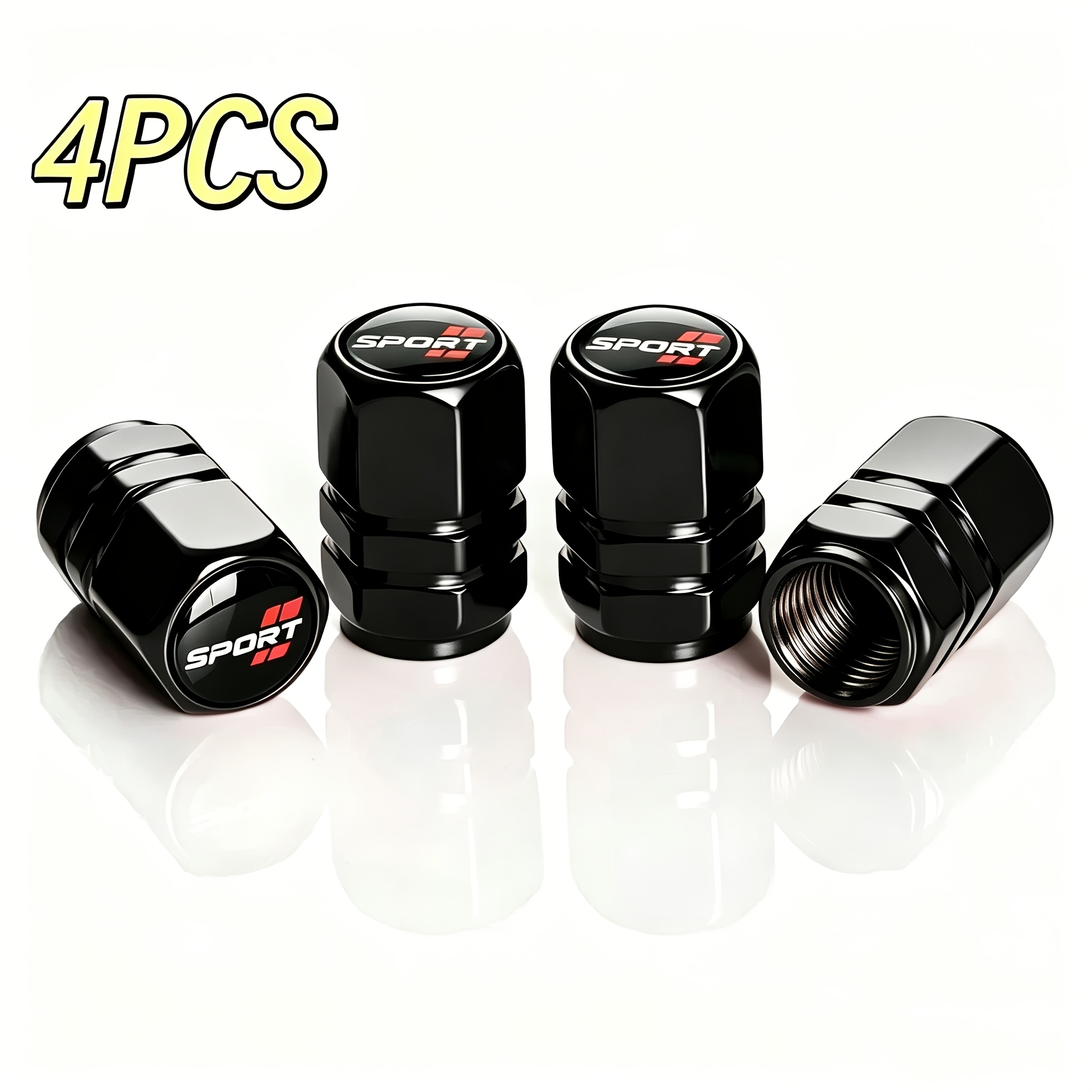 TEMU 4pcs Set Of Hexagonal Aluminum Valve Stem Caps With Sporty Lettering Design, Suitable For Cars, Trucks, Motorcycles, And Bicycles. Stylish And