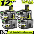 1 2 4pack 12 0ah 18v p109 replacement battery for ryobi 18v battery high capacity 18v lithium p104 p105 p106 p108 p107 p109 for ryobi cordless power tools
