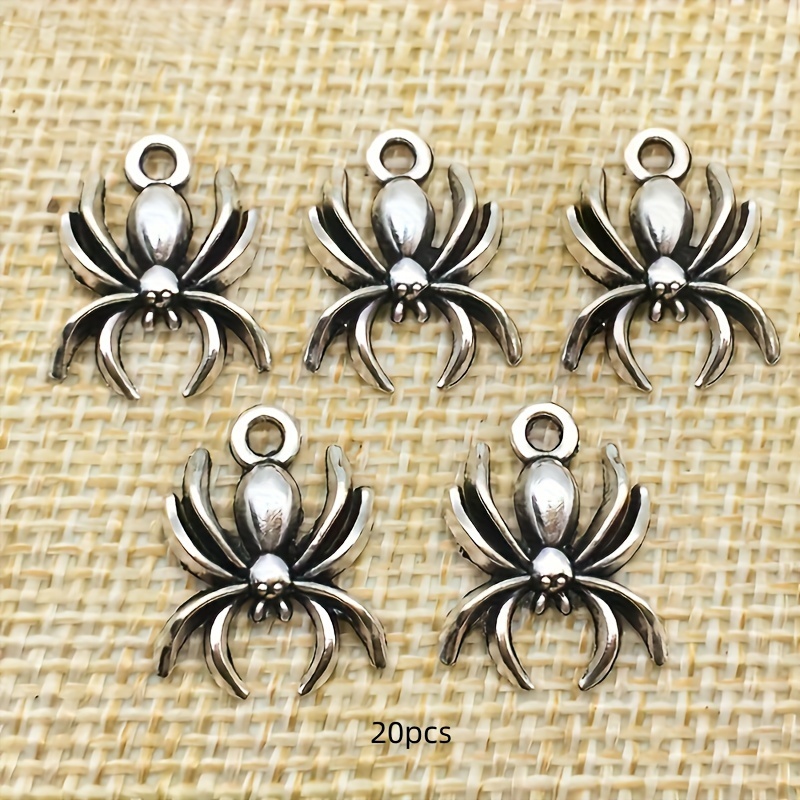 20pcs Antique Silvery Spider Pendants For Diy Bracelet Necklace Making, Charms For Handcrafted Jewelry, 15mm